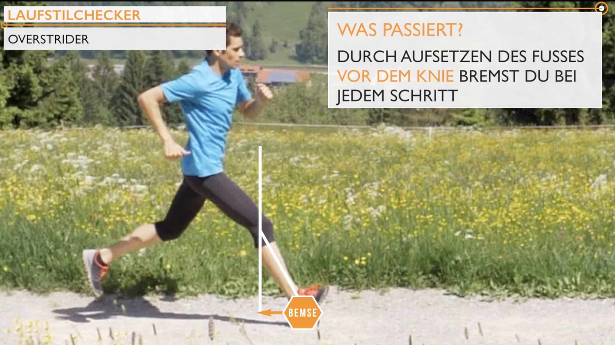 Lauffehler Overstrider - Fuß landet weit vor dem Körperschwerpunkt