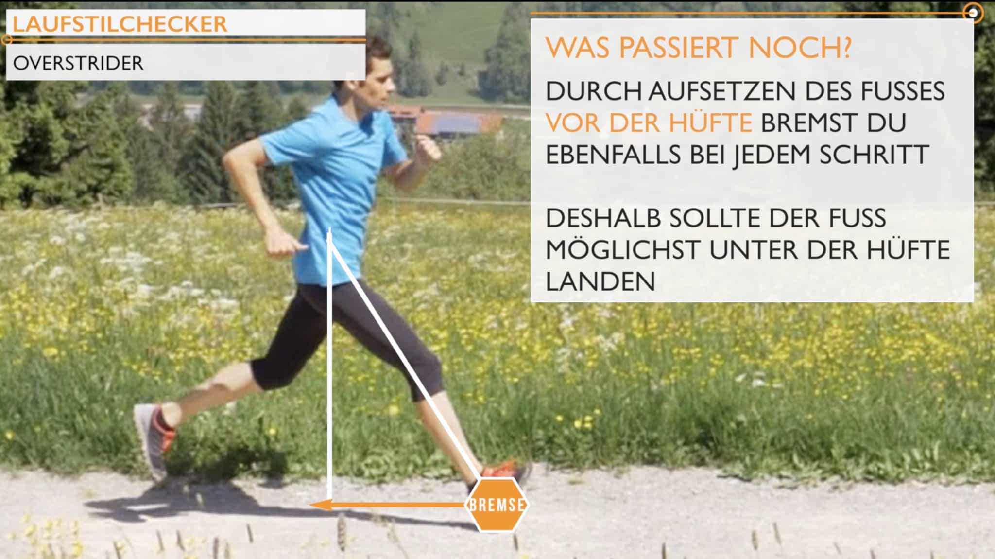 Overstrider Laufstil von der Seite - zu langer Schritt beim Joggen